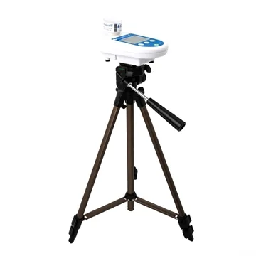 An air sampling pump mounted on a tripod at breathing height